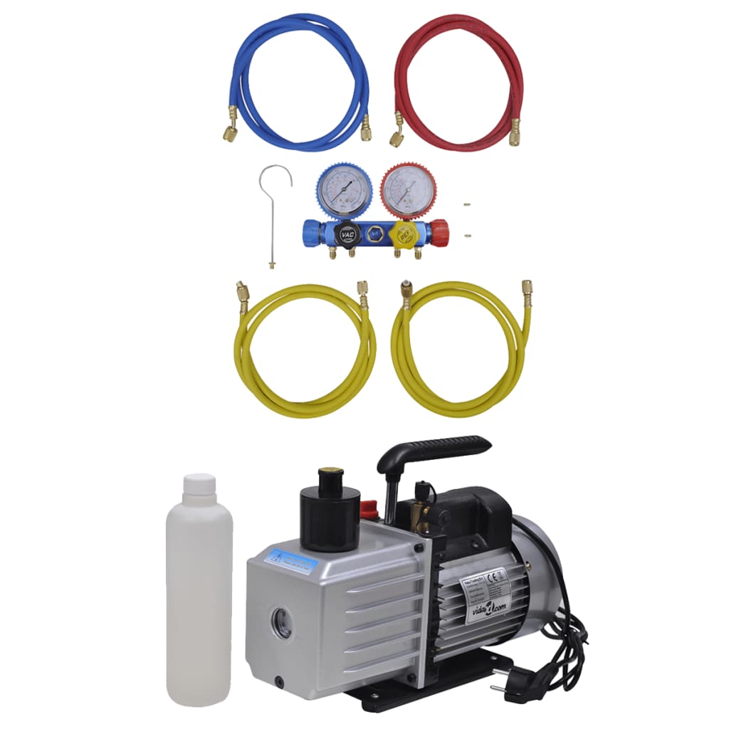 vidaXL Bomba de Vacío Set de Manómetros 4 Vías para Aire Acondicionado Garaje Dimensiones 50 l / min, 100 l / min