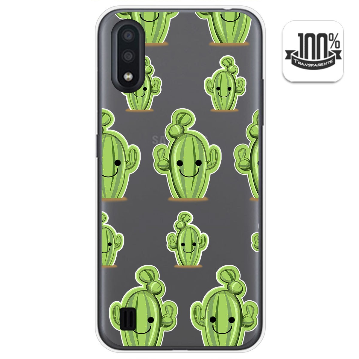 Tumundosmartphone Funda Gel Transparente para Samsung Galaxy A01 diseño Cactus Dibujos