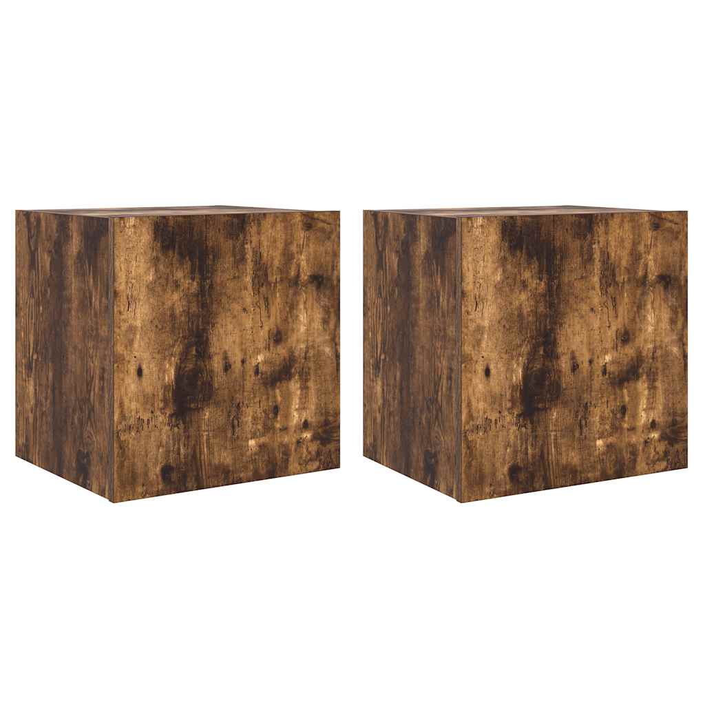 vidaXL Muebles TV de pared luces LED 2 uds roble ahumado 40,5x35x40 cm