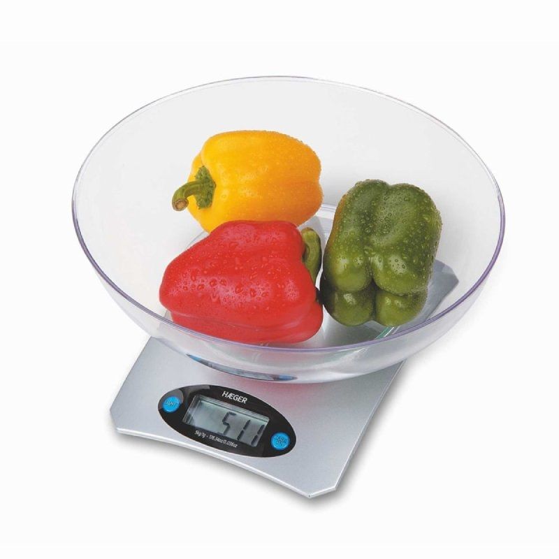 Báscula de cocina haeger santini - hasta 5000g - precisión 1g - lcd fácil visionado - función tara - bol medidor en cristal