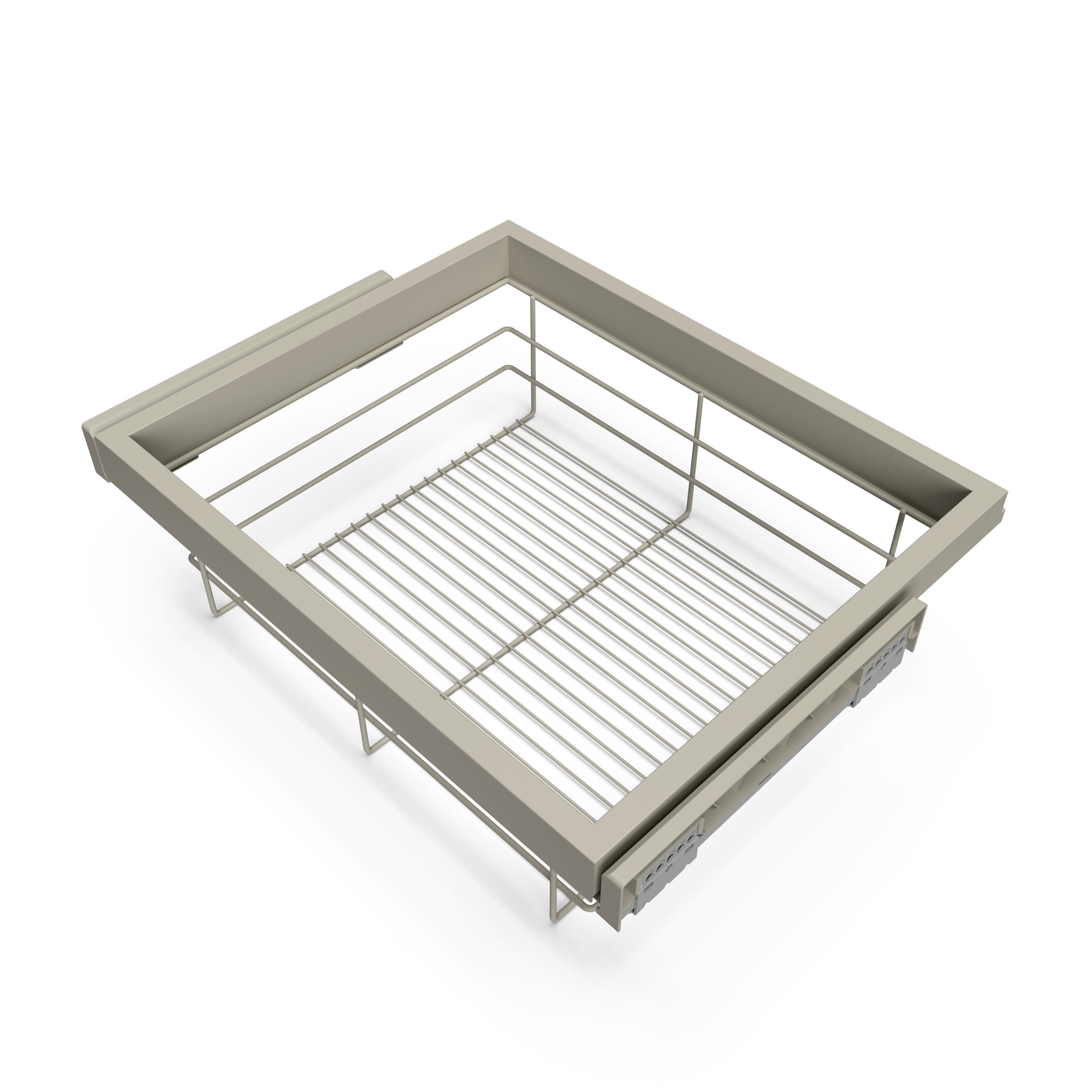 Kit de cesta de alambre y bastidor de guías con cierre suave para armario, regulable, módulo 600mm, gris piedra
