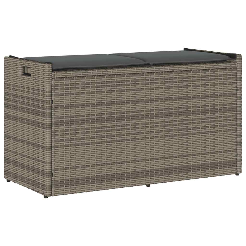 vidaXL Banco de almacenaje con cojín gris 100 cm ratán sintético