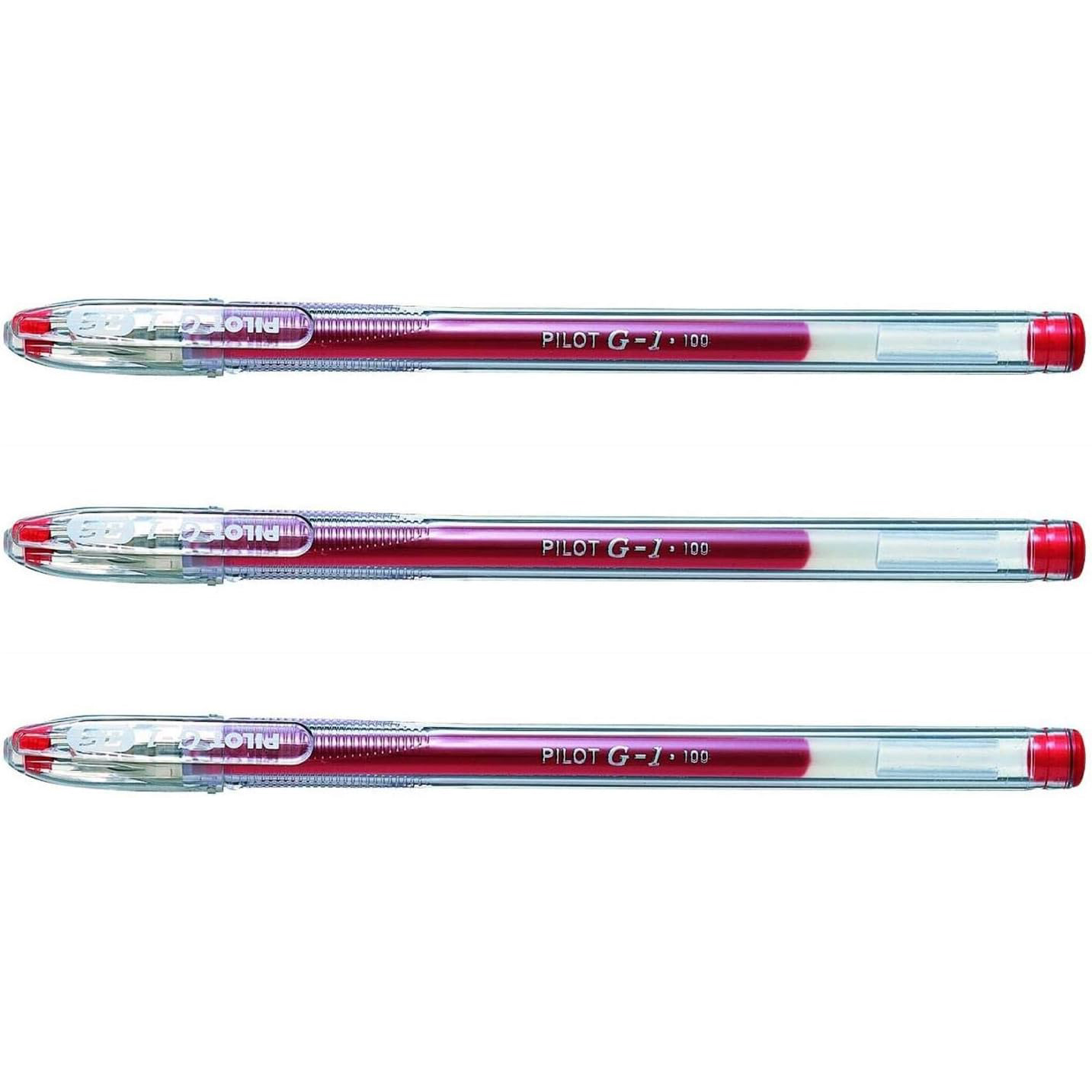 Pilot Bolígrafo G-1 05 Punta Bola Metálica 0,5mm Tinta de Gel Brillante Rojo (Pack de 3)