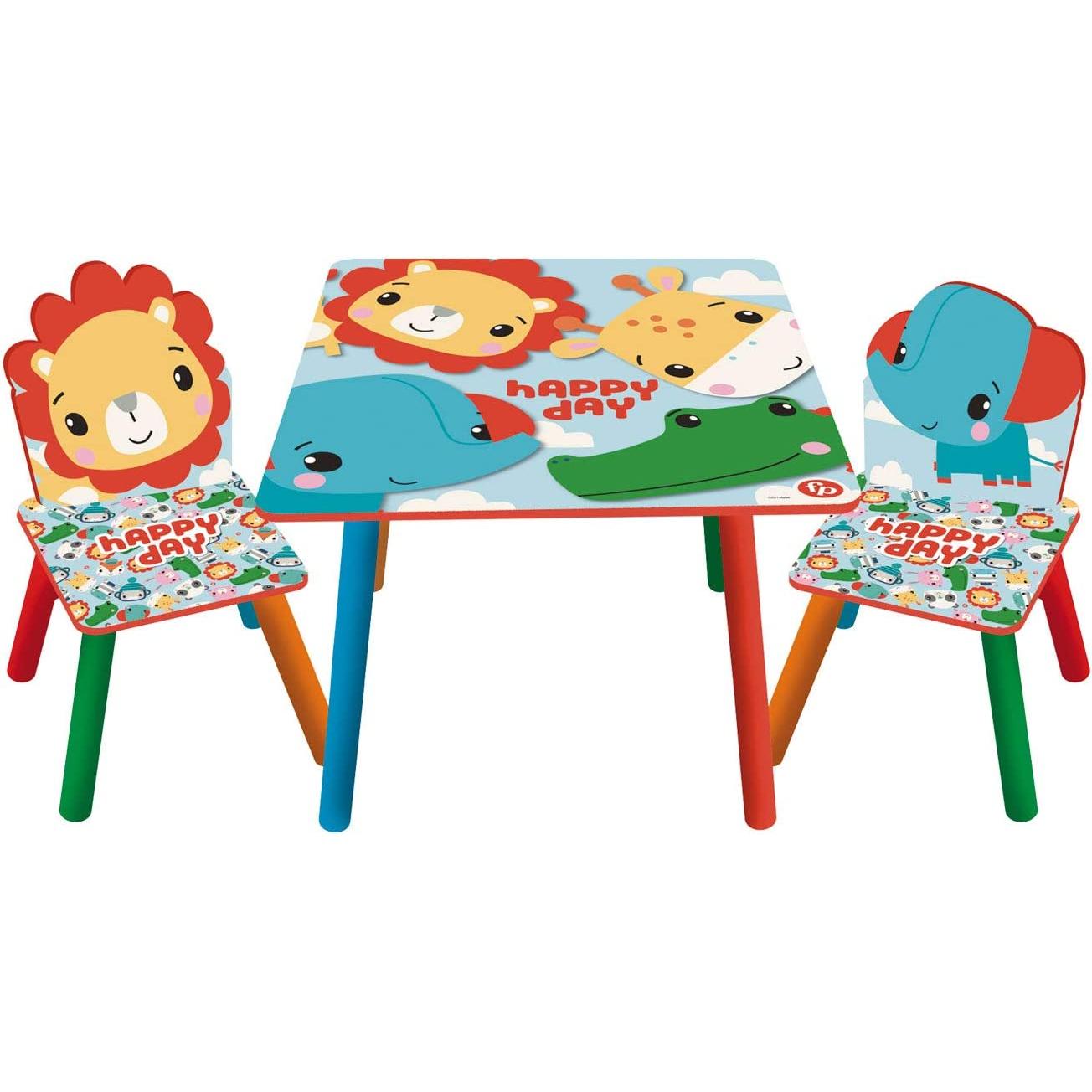 ARDITEX FP10298 Set de Mesa y 2 Sillas de Madera de Mattel-Fisher-Price