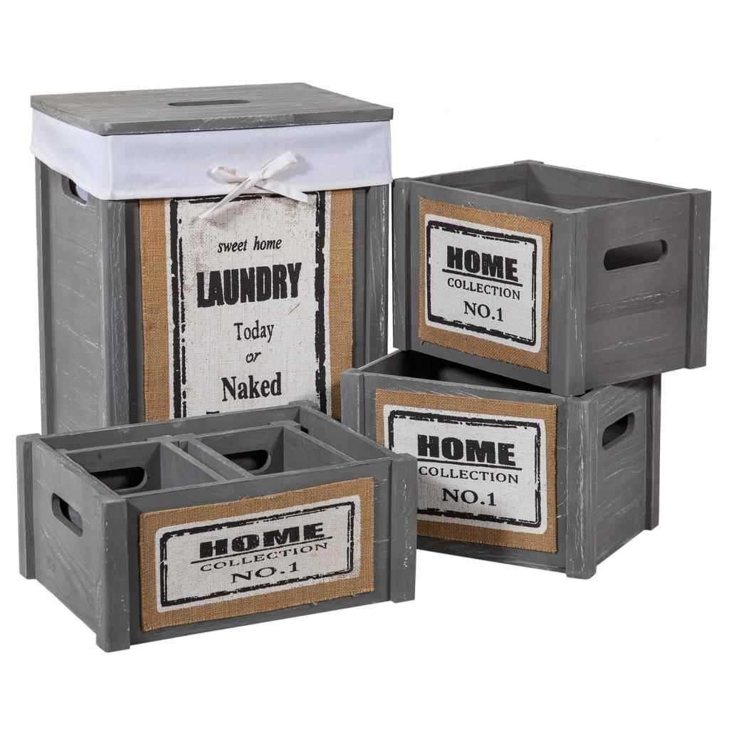 Wonderlust Deco - Set ropero y 5 cestos de madera grises Gris 40x30x55h-40x30x18h-35x25x23h(2)-25x17x15h(2)