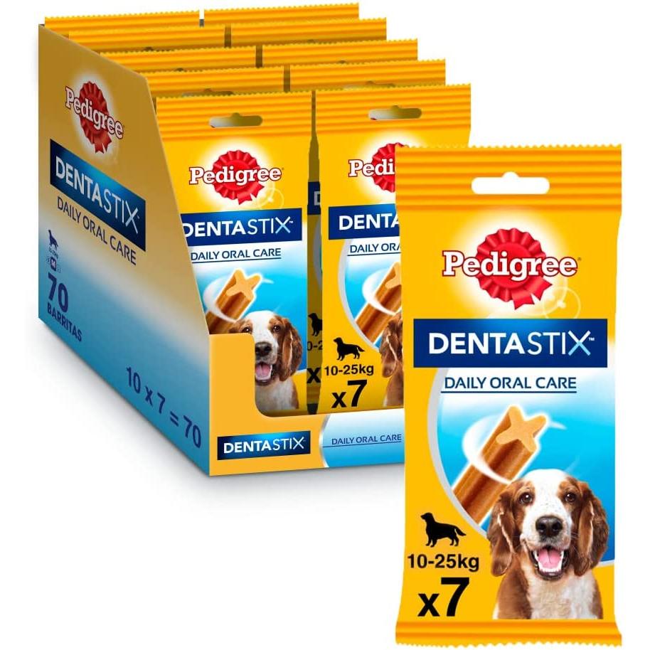 Pedigree Dentastix - Snack Dental para la Higiene Oral de Perros Medianos (10 paquetes de 7ud)