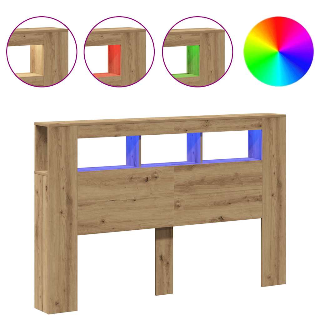 vidaXL Cabecero LED madera ingeniería roble artisan 160x18,5x103,5 cm