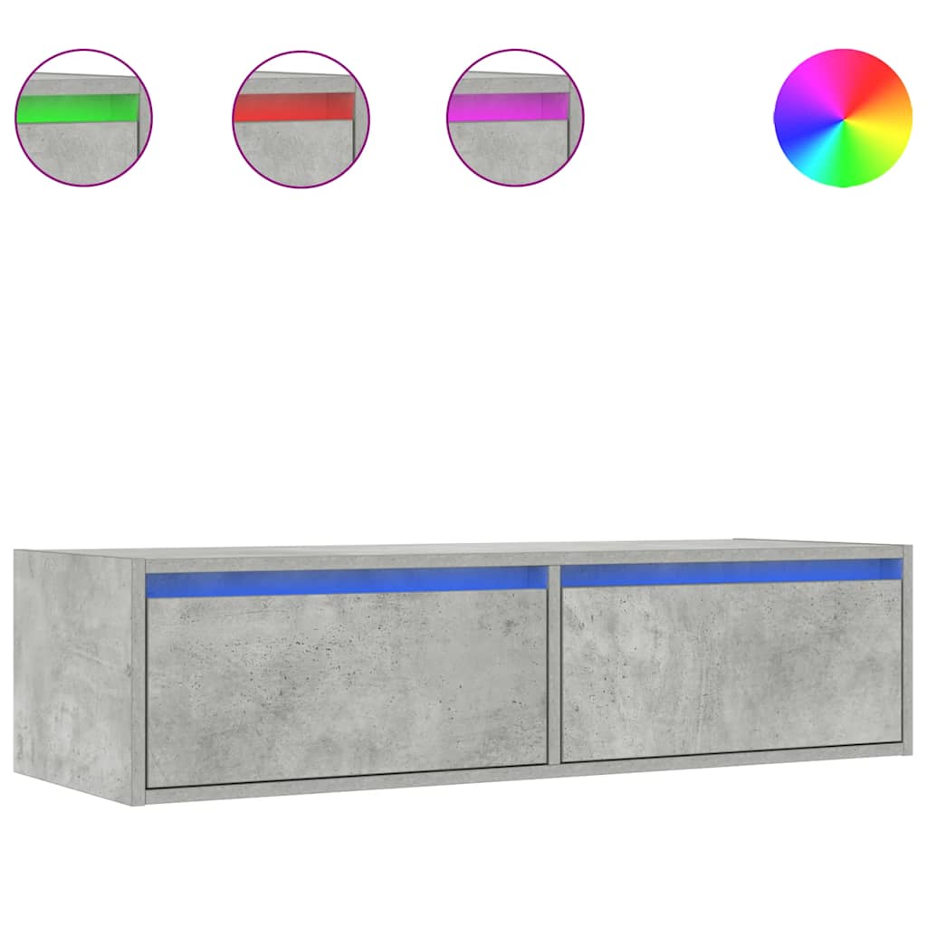 vidaXL Mueble de TV con luces LED gris hormigón 100X35,5x25 cm