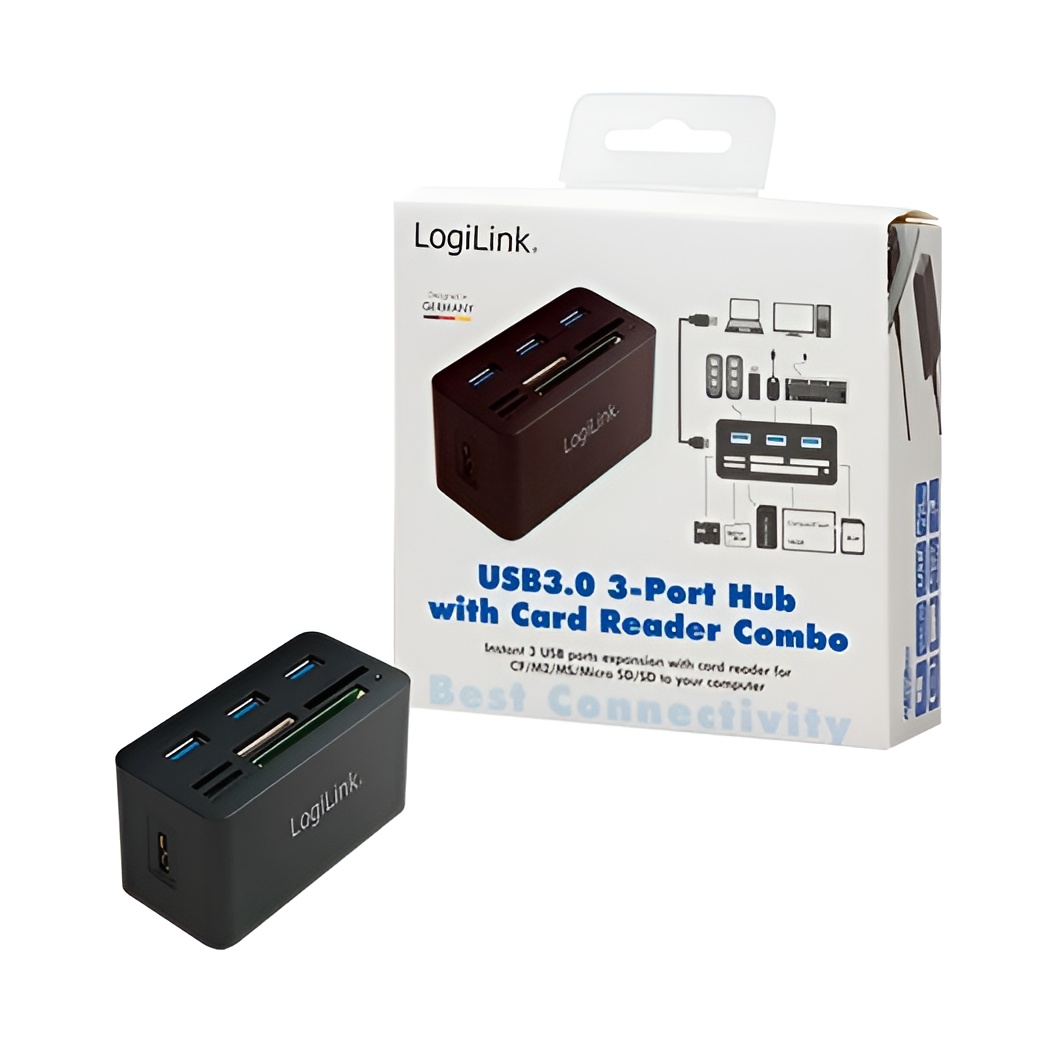 LogiLink CR0042 - Hub USB 3.0 con Lector de Tarjetas Todo en uno (Micro SD, SD, SD, M2 y CF), Color Negro