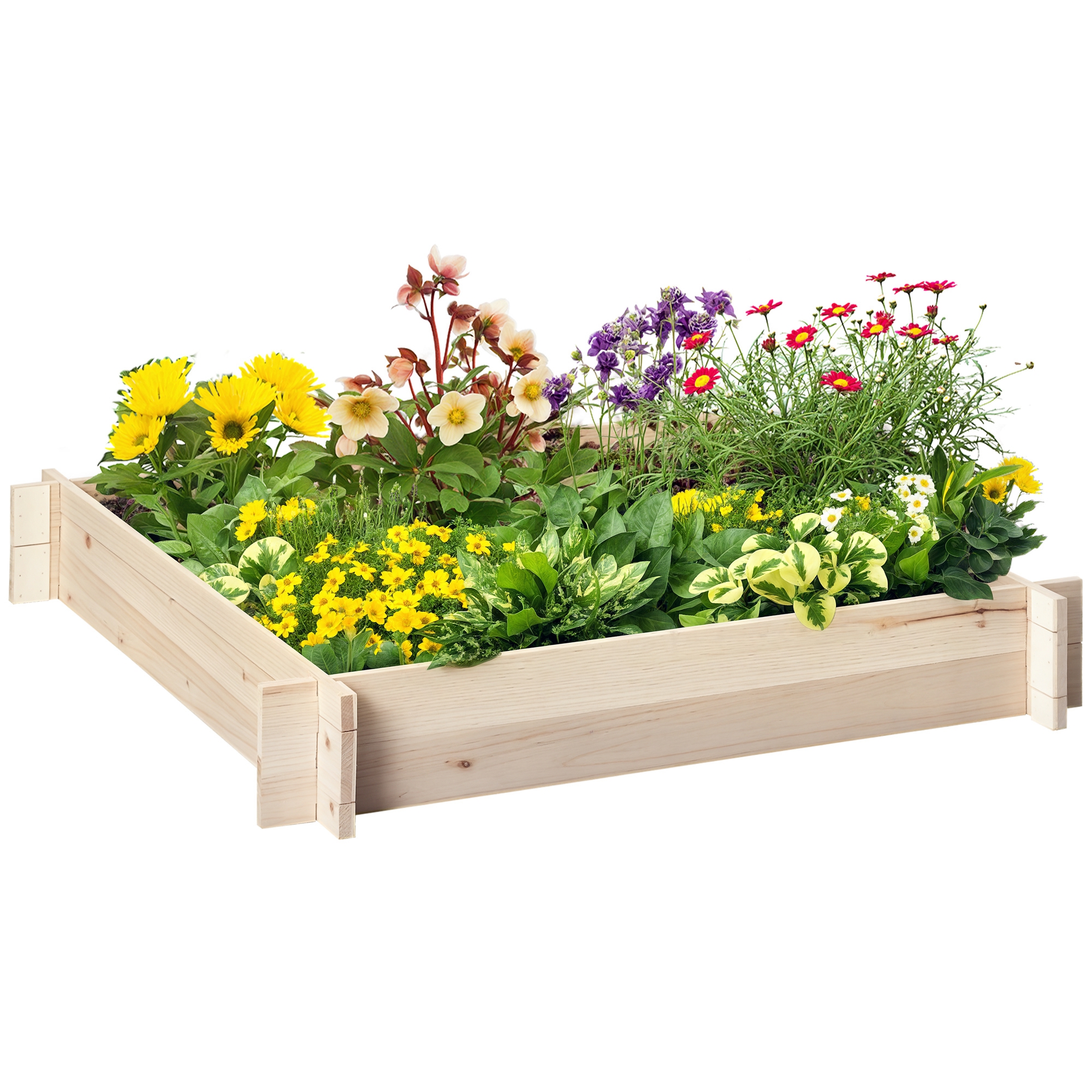 Outsunny Huerto Urbano Arriate de Madera de Jardín Cuadrada Jardinera Macetero para Cultivos Plantas Flores Hierbas Terraza 100x100x16 cm Natural