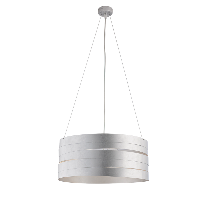 Mambo - Lámpara de suspensión en hierro lacado blanco con decoración. Plata antigua y cables de acero regulables 3 luces 120 - Ø45 - BL157-3-ARG - Belight