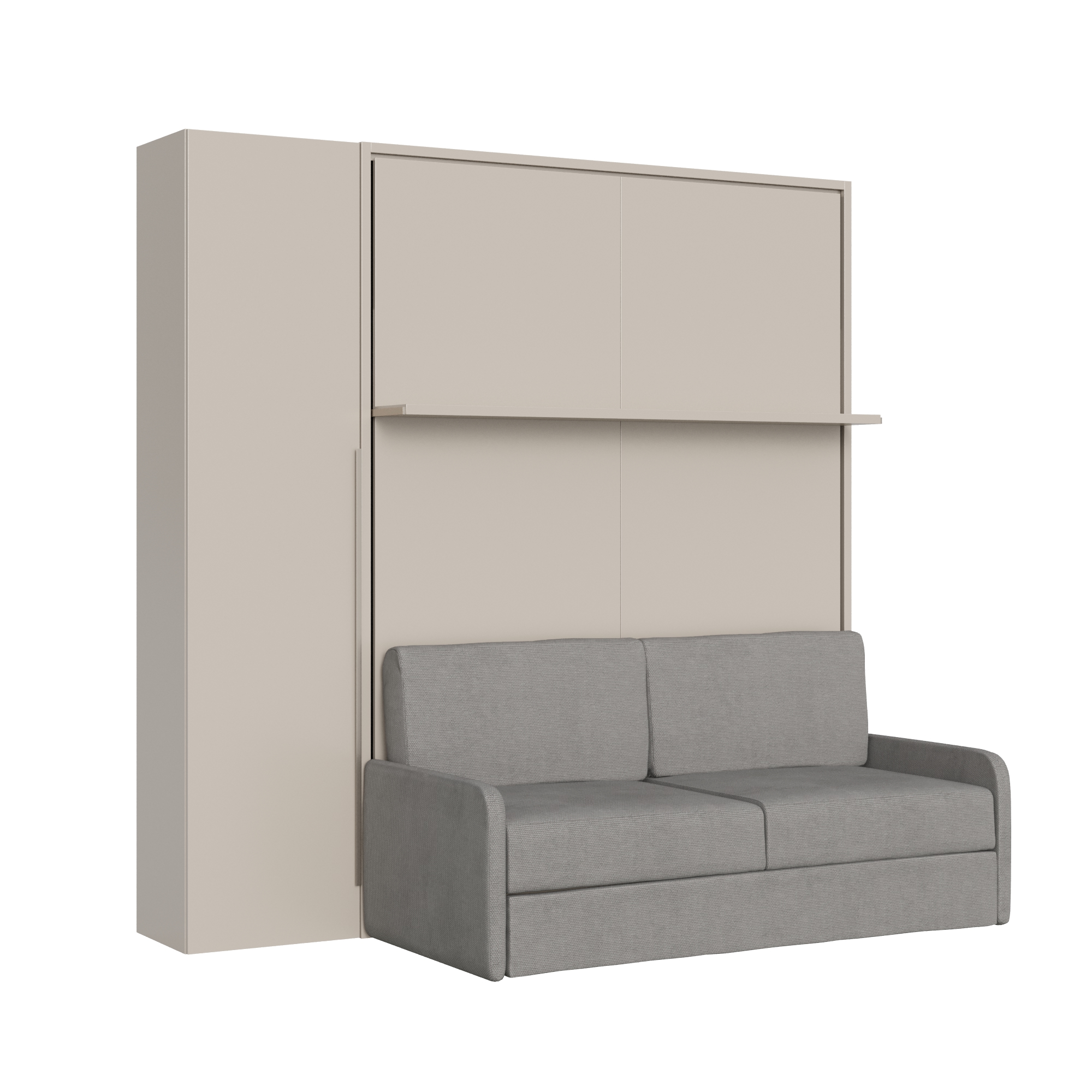 Cama abatible francesa vertical Versia Sofà 140 con sofá, estante y armario 1 puerta izquierda Clay - Itamoby