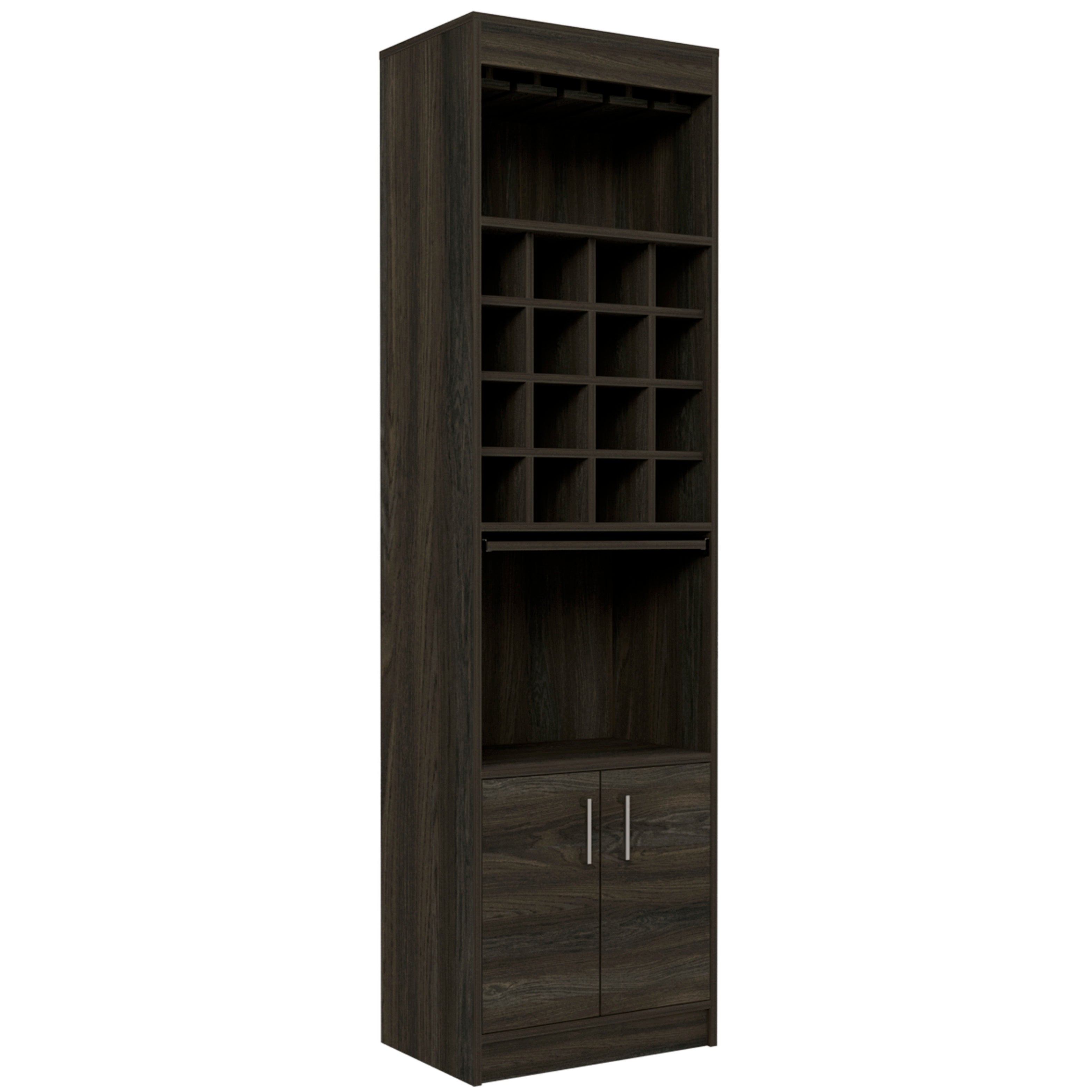 TUHOME Mueble Bar kava espresso en melamina con Estante para Copas y Gabinete Inferior