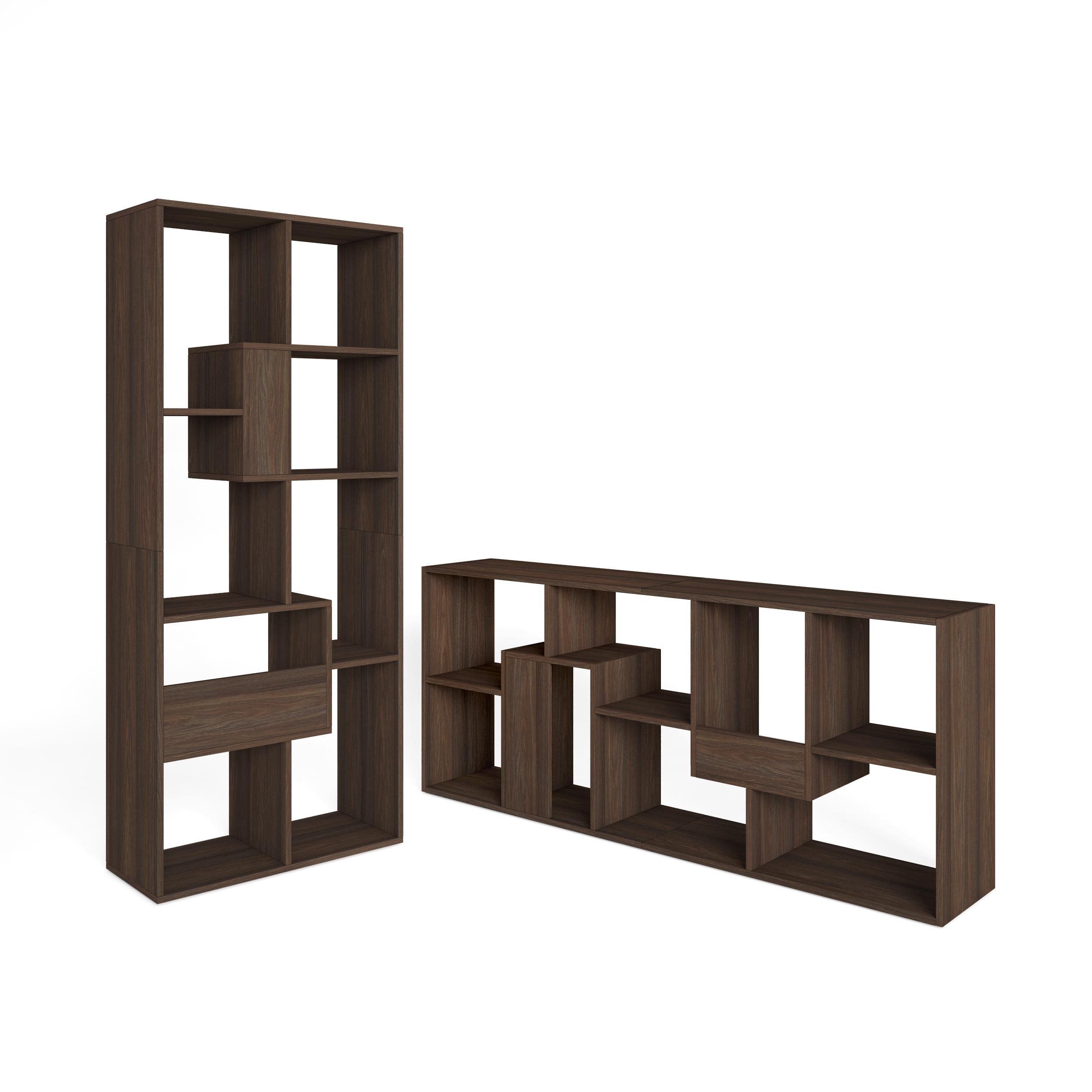 Skraut Home, Librería estantería, Estanteria libros de pared, 67x31x162cm, Con Almacenaje, Estilo Moderno, Roble oscuro