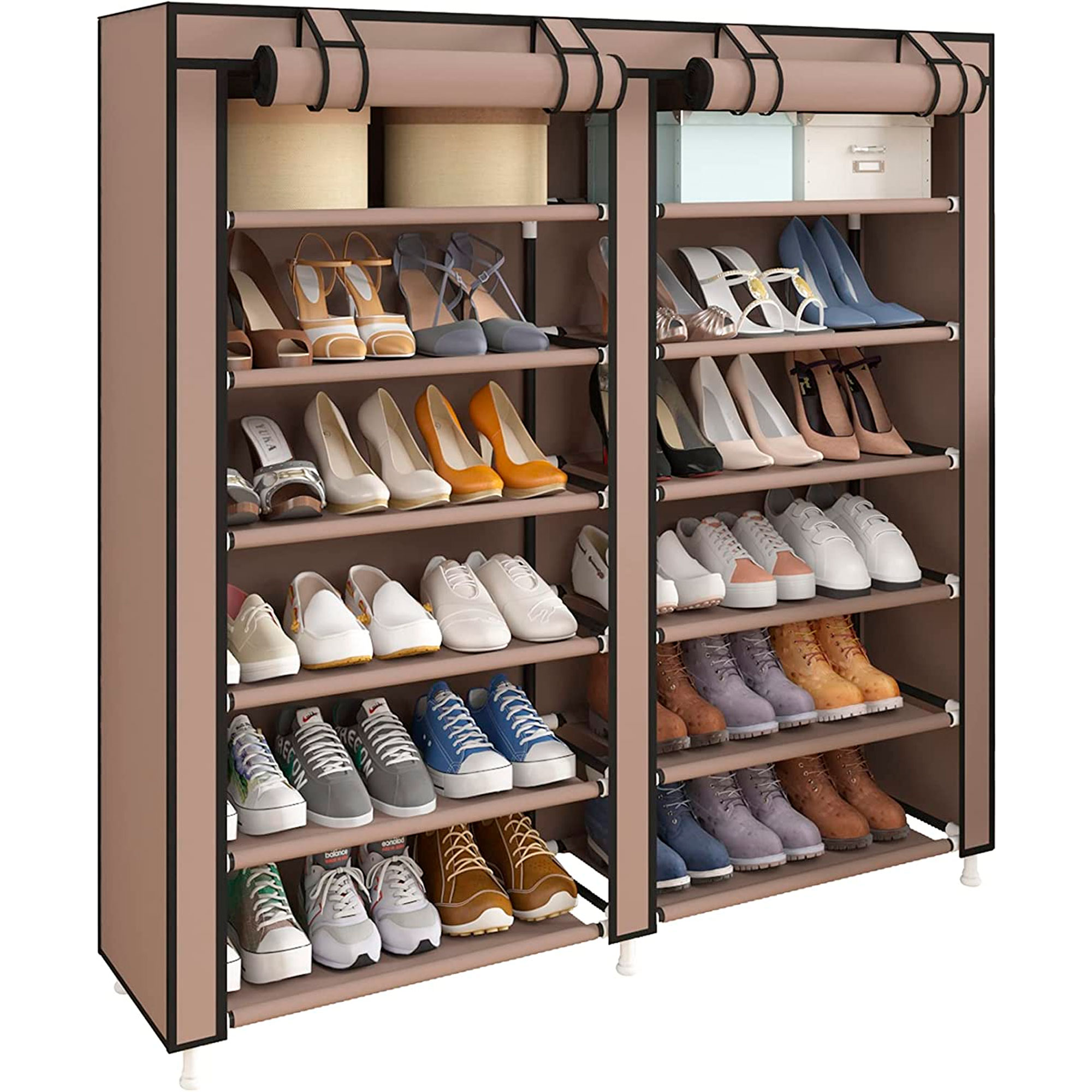Nyana Home Armario Zapatero Tela con Puertas Cremallera 110x120x30cm - Organizador de Zapatos con Capacidad para 36 Pares