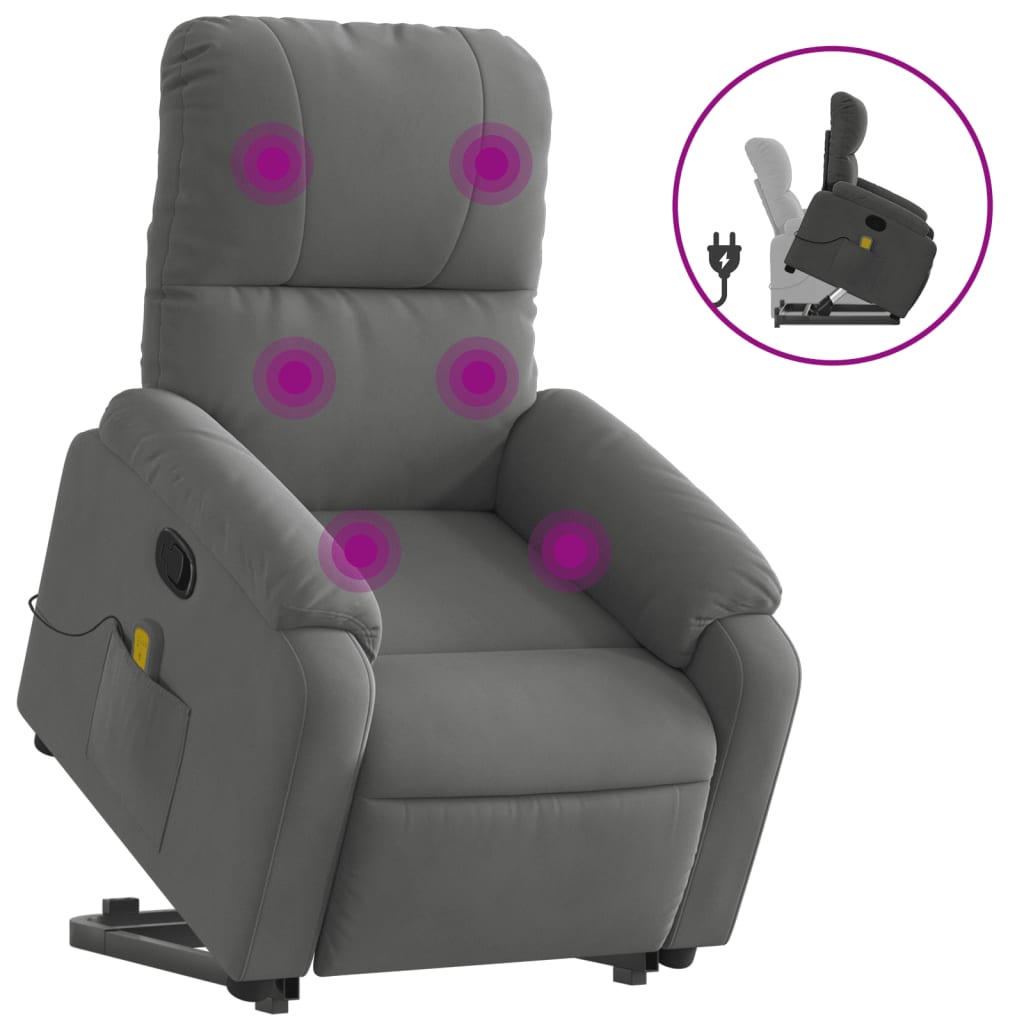 Vidaxl Sillón Reclinable de Masaje y Elevable Tela Microfibra Gris Claro