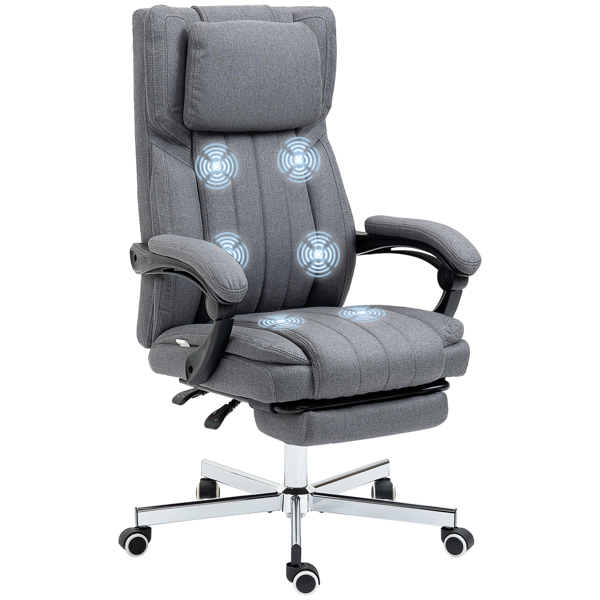 Vinsetto Silla de Masaje con 6 Puntos de Masaje Silla de Oficina Giratoria Silla de Escritorio Reclinable con Altura Ajustable Control Remoto Reposapiés y Reposacabezas Gris