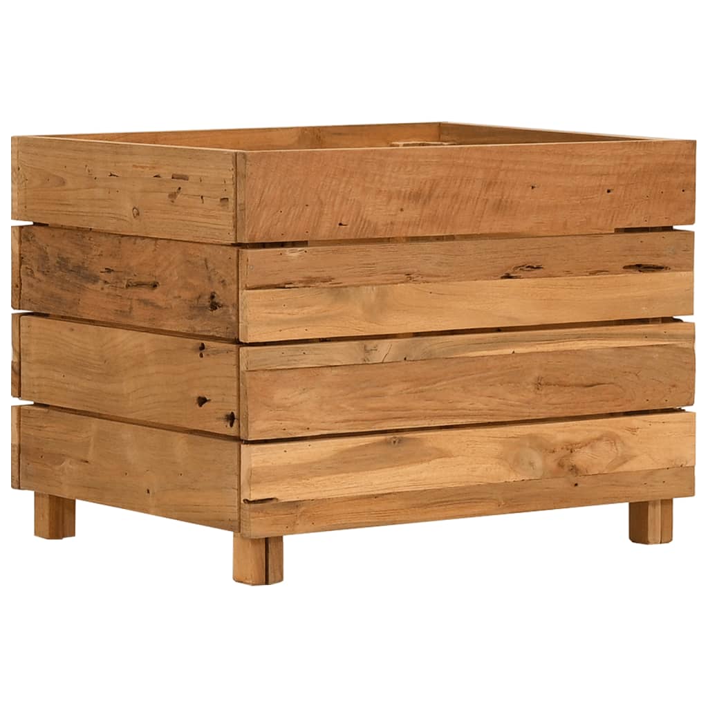 Vidaxl Arriate Elevado de Madera de Teca Reciclada y Acero - 50 X 40 X 38 Cm