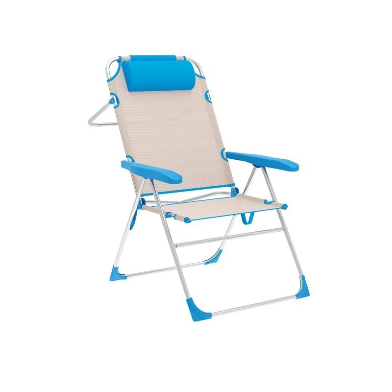 Silla Plegable Marbueno de 5 Posiciones Aluminio Beige/Azul