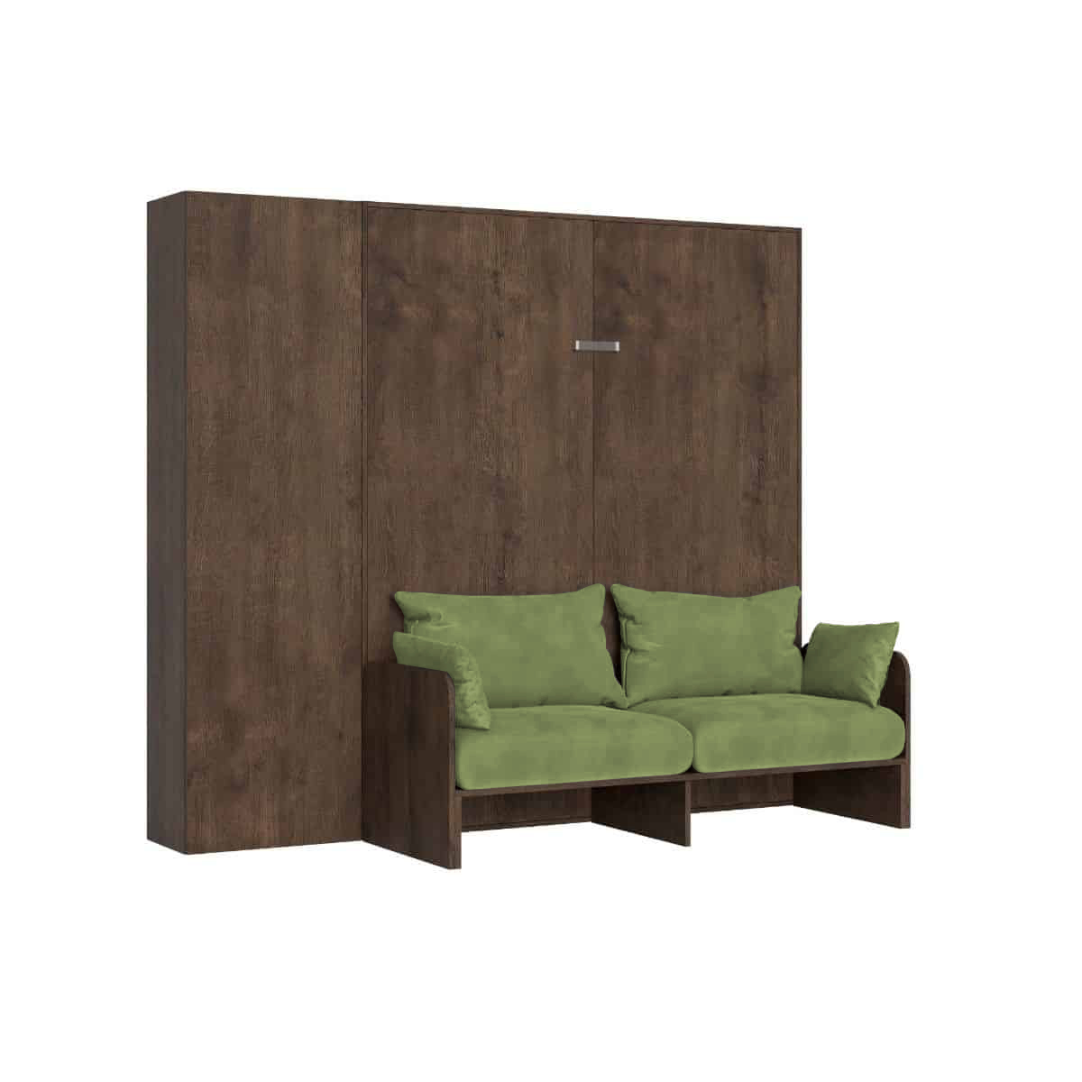 Cama doble abatible Kentaro de 160 cm con sofá y columna de nogal, color verde - Itamoby