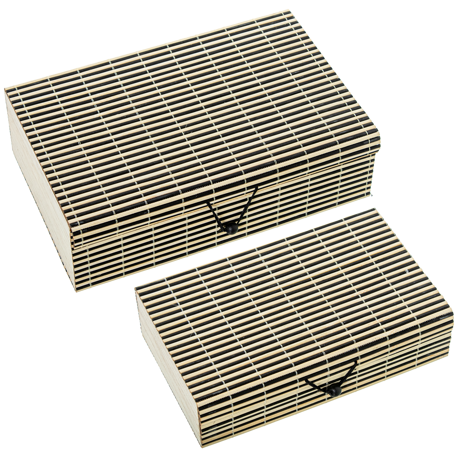 Set 2 joyeros madera, mimbre natural, negro 24x15, 5x7, 5 y 20x13x5, 5cm