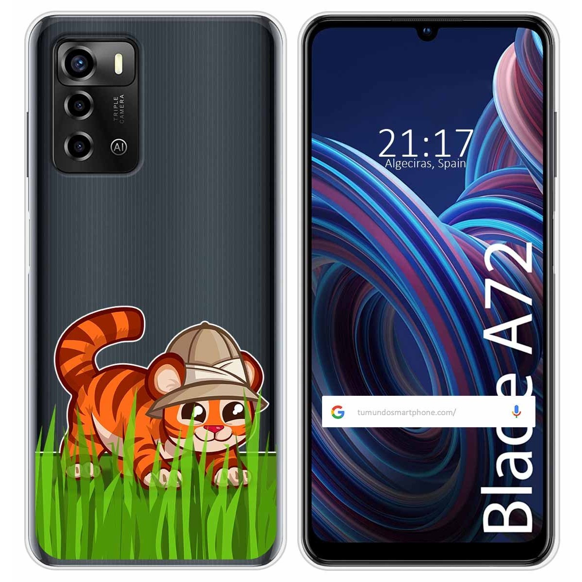Funda Silicona Transparente para ZTE Blade A72 diseño Tigre Dibujos