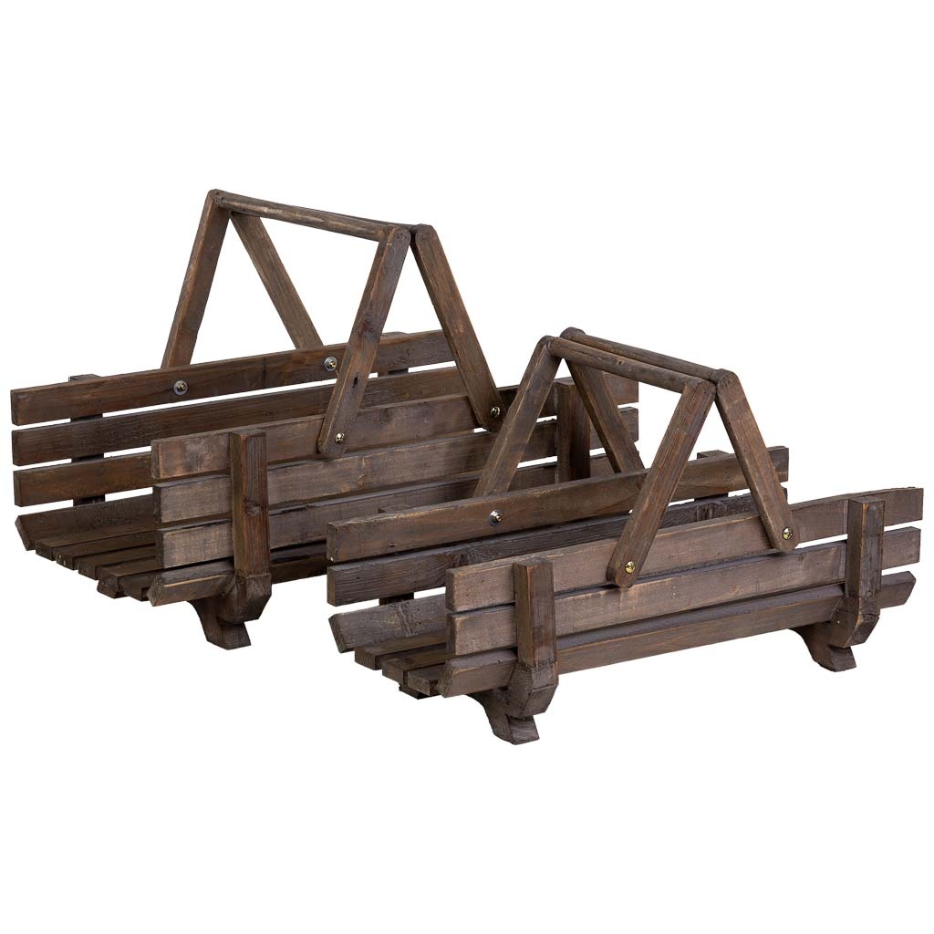 Wonderlust Deco - 2 cestas de madera con asas abatibles 61.5x38x43h- 59x27x35.5h cm Marrón 61.5x38x43h- 59x27x35.5h cm