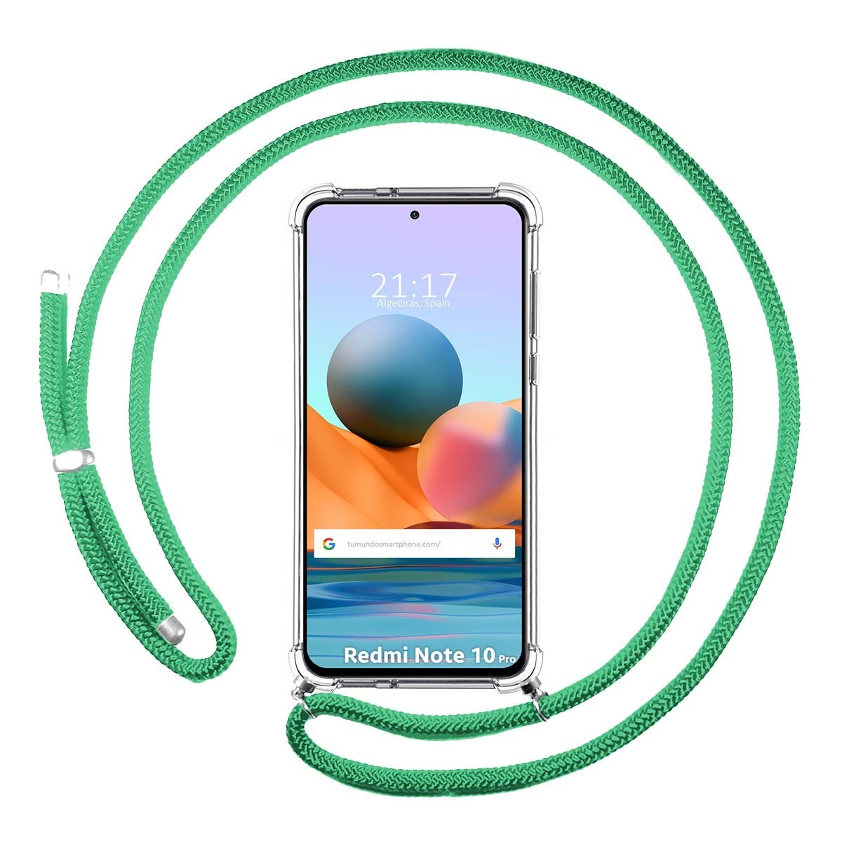 Tumundosmartphone Funda Colgante Transparente para Xiaomi Redmi Note 10 Pro con Cordon Verde Agua