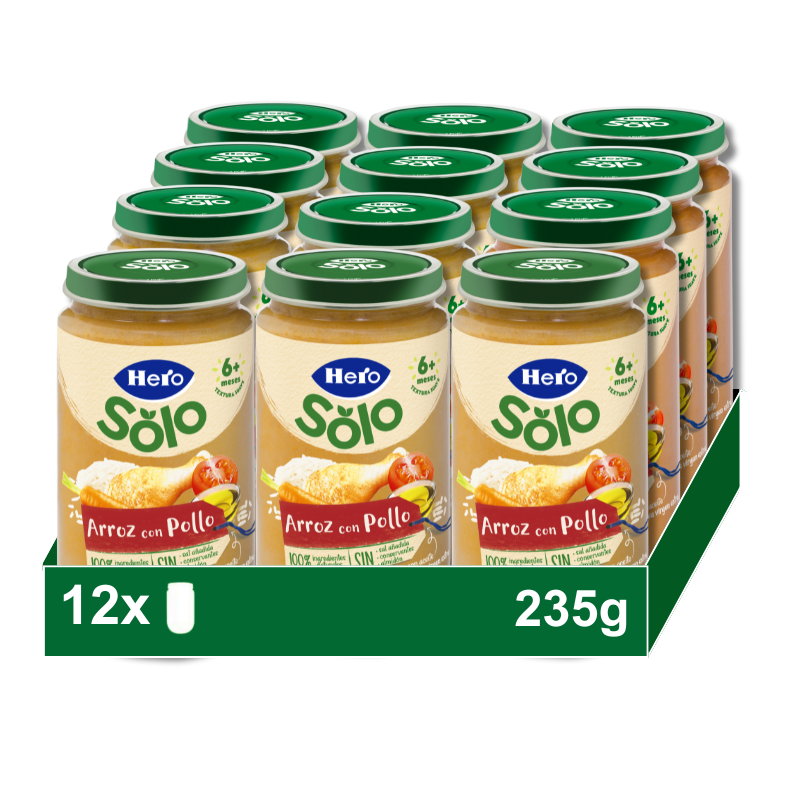 Hero Baby Pack Tarritos de Arroz con Pollo. Para Bebés de a Partir de 6 meses. Pack 12x235gr