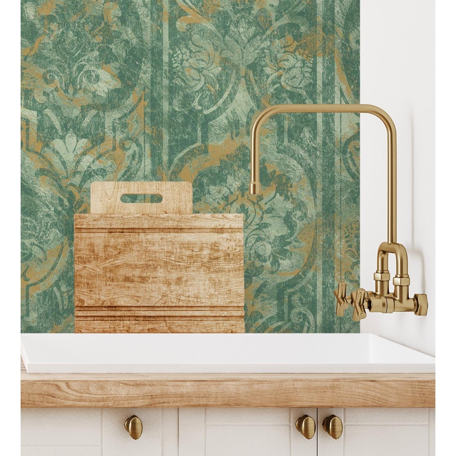 Papel pintado vinílico victoriano sobre estuco turquesa con texturas en relieve - Neptune Stone 676363 de GAULAN - Rollo de 10 m x 1,06 m