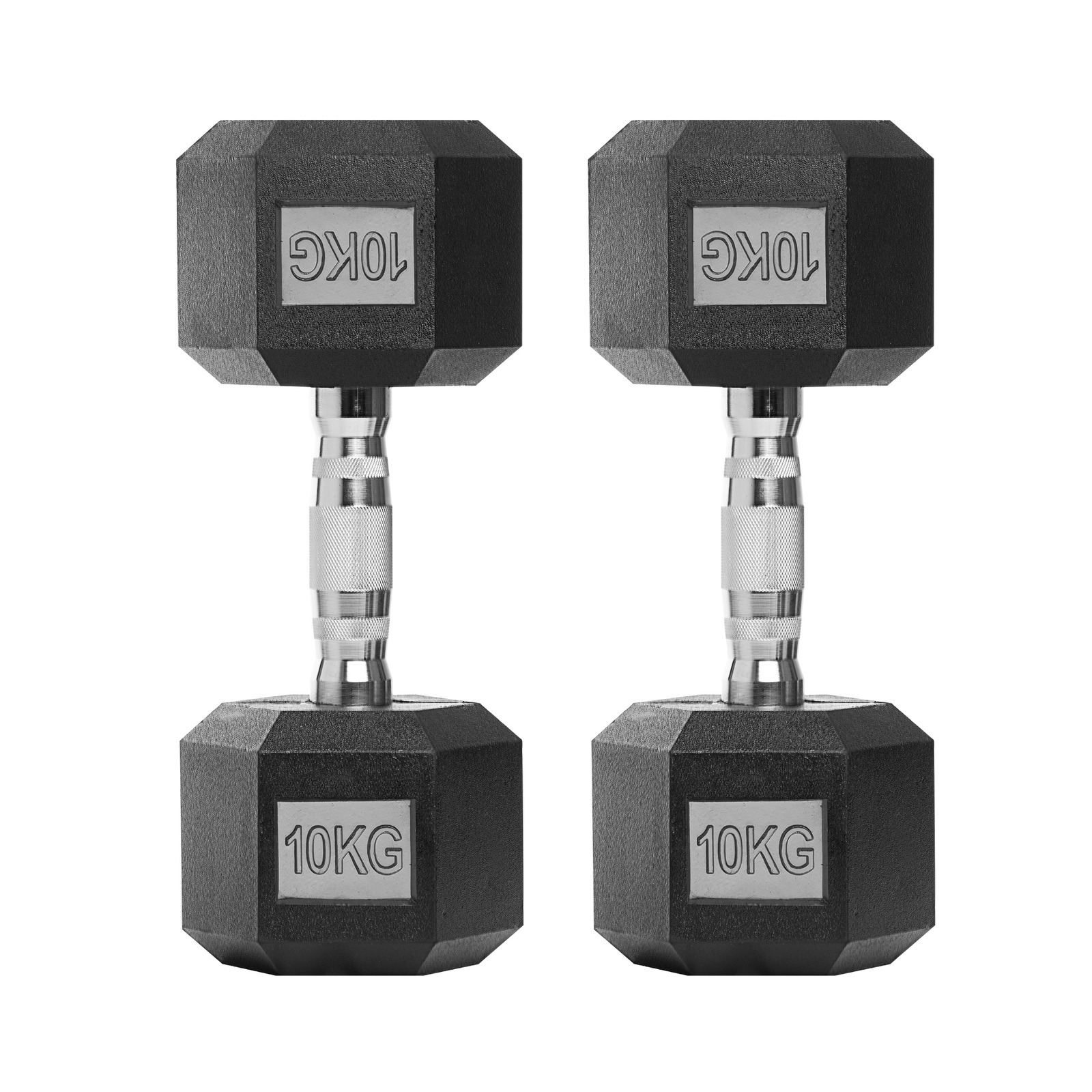 Mancuernas hexagonales ergonómicas con empuñadura de cromo y revestimiento de caucho. 2x2.5kg / 2x5kg / 2x7.5kg / 2x10kg / 2x12,5kg / 1x15kg / 1x17,5kg / 1x20kg / 1x25kg