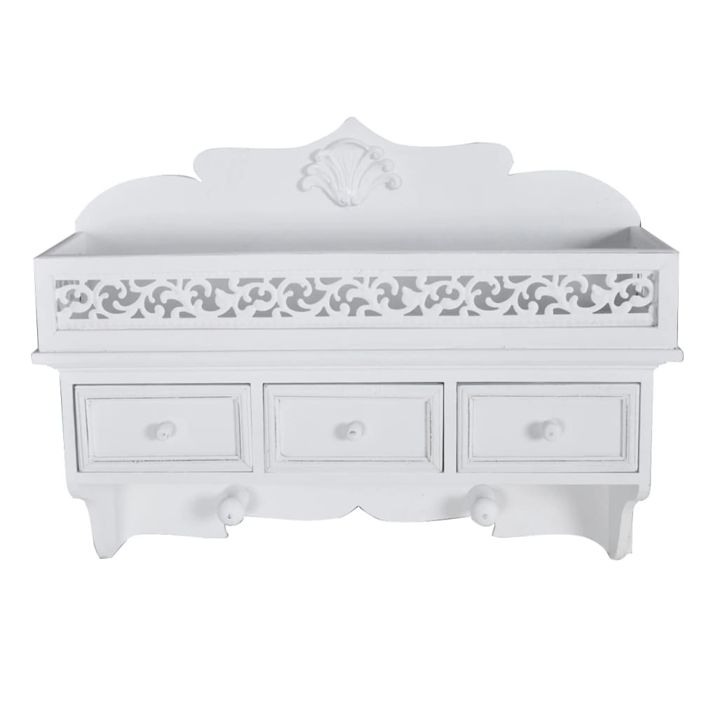 Vidaxl Estante de Pared con 3 Cajones y 2 Ganchos - Mueble Almacenaje Estantería para Oficina, Estudio, Sala de Estar, Dormitorio