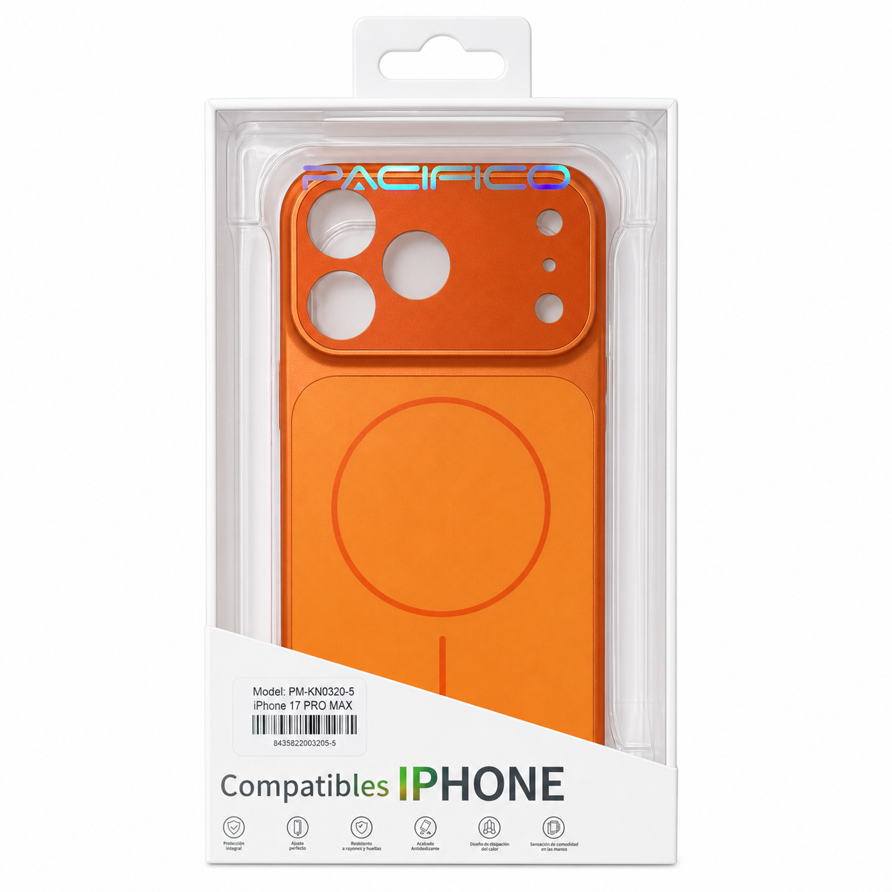Funda Pacífico para iPhone 17 Pro Max Naranja con Protección de Cámara y Diseño Antigolpes