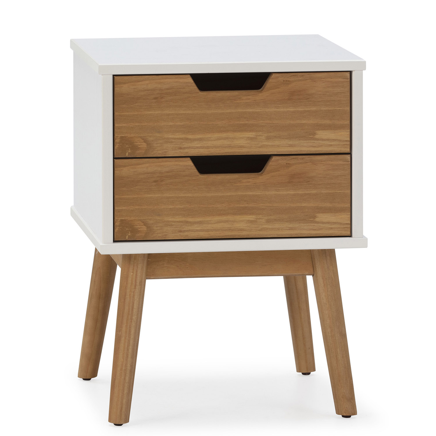 VS Venta-Stock Mesita de Noche Baku 2C Blanca/Cera de Madera Maciza con Cajones Amplios