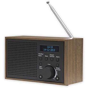 Denver Radio Digital Dab+ y FM con Reloj Despertador y Alarma, Salida Audio 2W y Acabado Madera