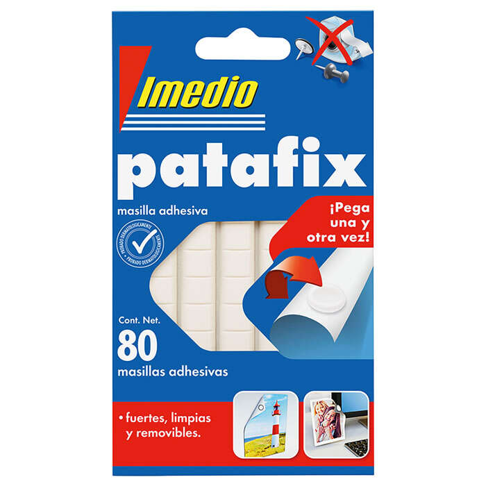 Imedio patafix masilla adhesiva blanca - fuertes, limpias y removibles - 80 piezas (12 uds)