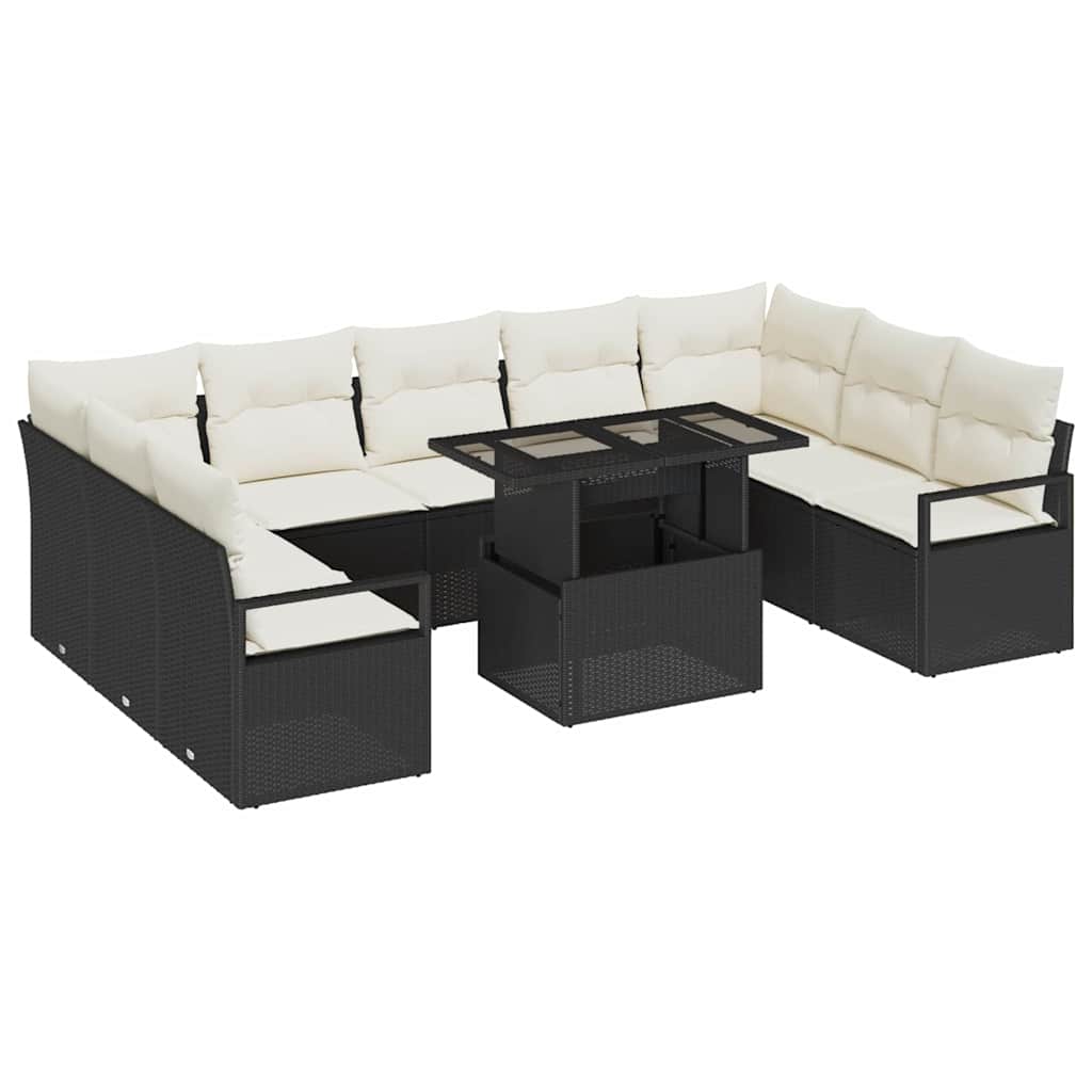 vidaXL Conjunto de sofá de jardín 10 pcs Negro y crema ratán sintético