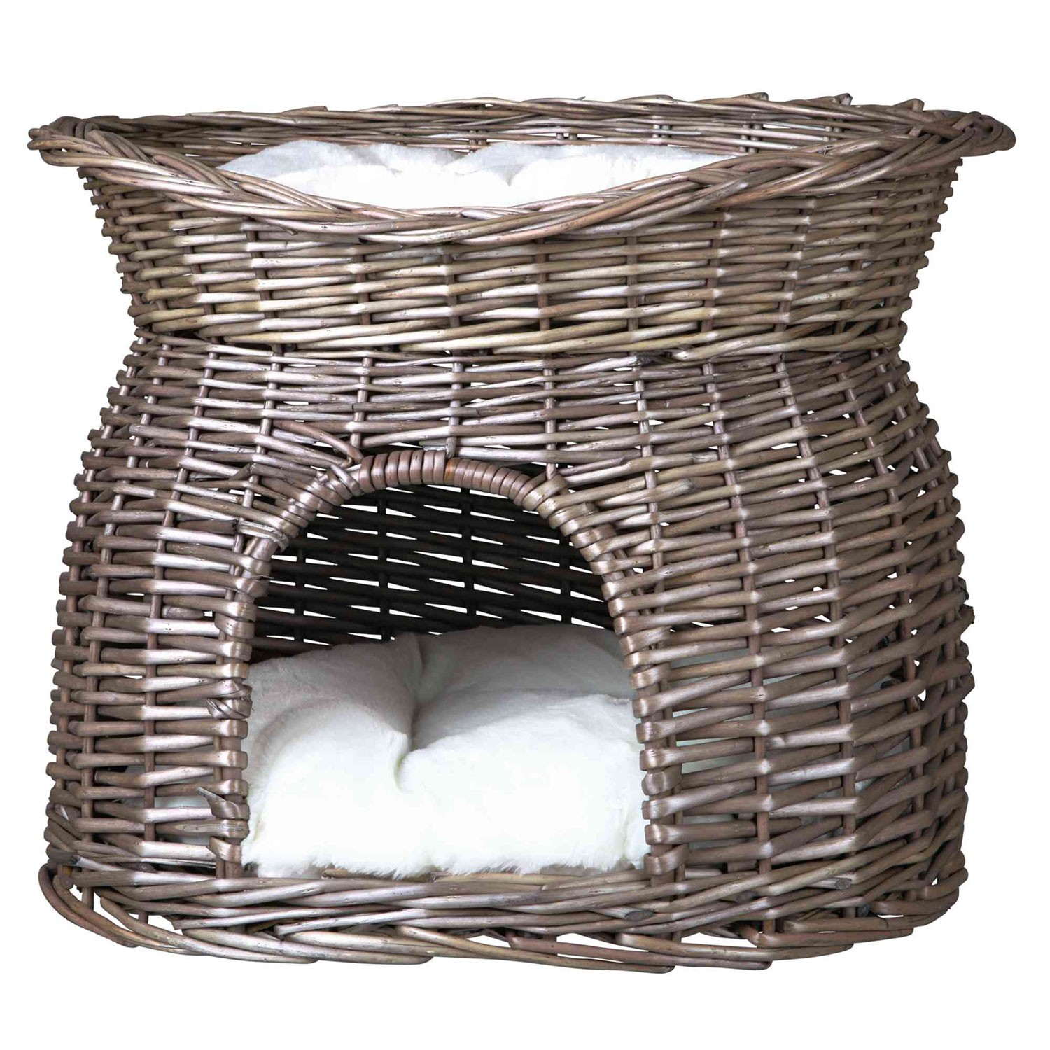 Trixie Cama para Mascotas de Mimbre con 2 Espacios para Dormir y Cojín Acolchado Gris
