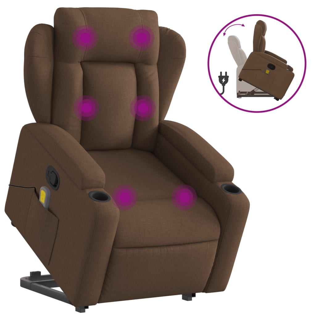 vidaXL Silla de masaje reclinable de pie de tela marrón