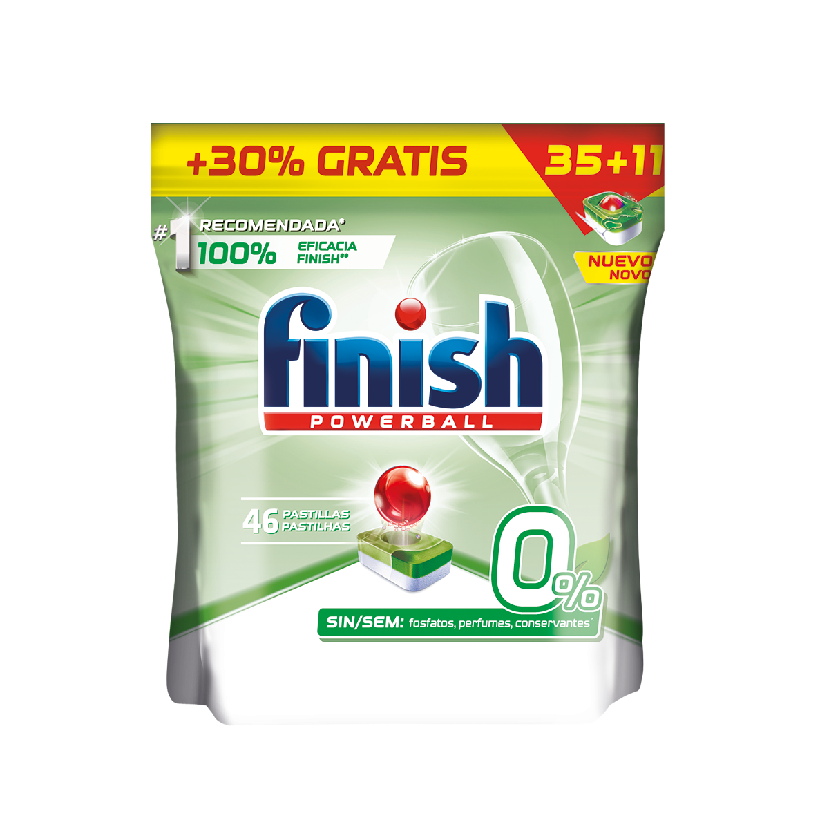Finish - Finish Powerball 0% Pastillas para el lavavajillas 46 pastillas
