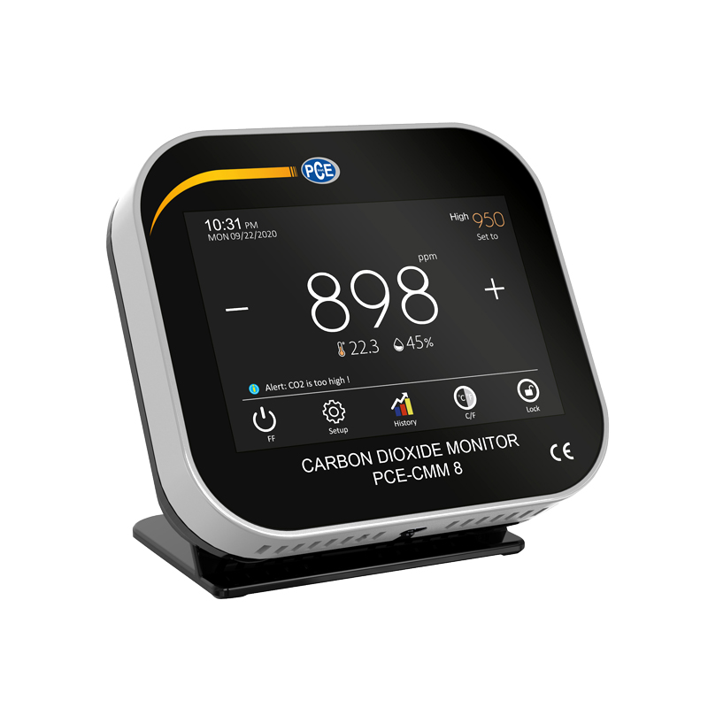 PCE-CMM 8 Medidor de CO2 de Mesa con Pantalla Táctil USB - Mide CO2, Temperatura y Humedad