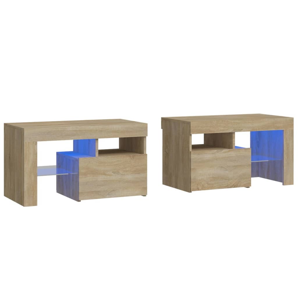 Vidaxl Mesitas de Noche con Luces LED 2 Unidades 70x36,5x40 Cm Blanco