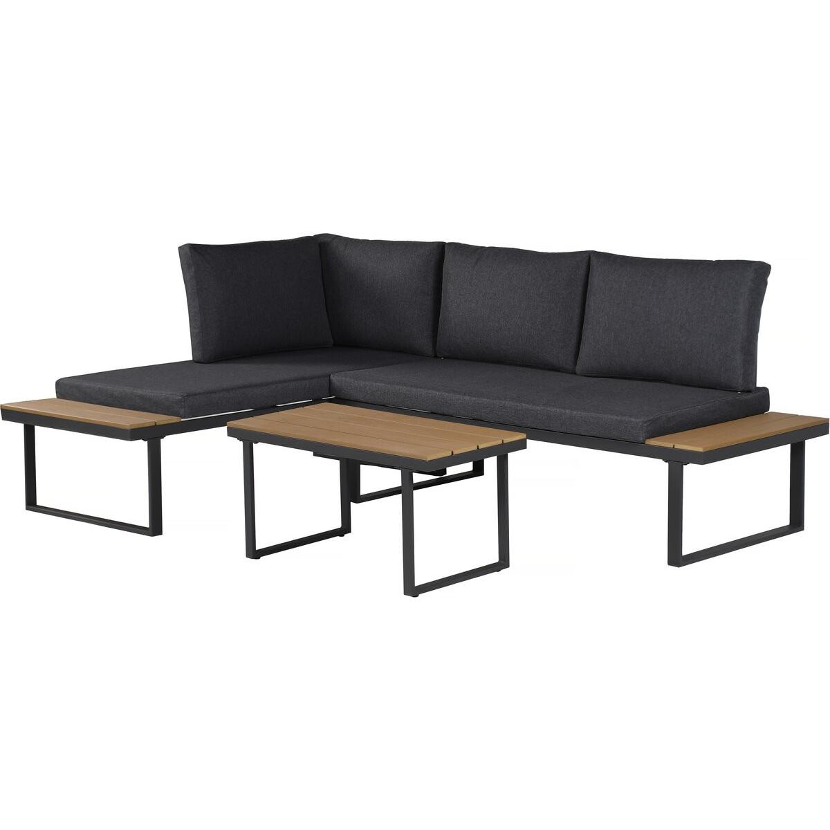 Habitat y Jardin - Conjunto de muebles de jardín, sofá esquinero de imitación madera "Liora" - 4 plazas - Gris