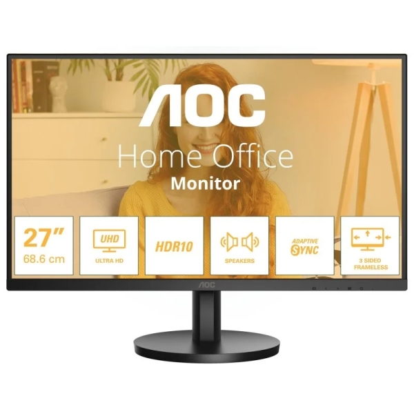 Aoc u27b3a monitor 27” led ips uhd 4k 60hz hdr10 - respuesta 4ms - hdmi, displayport - altavoces 4w - vesa 100x100mm - color negro