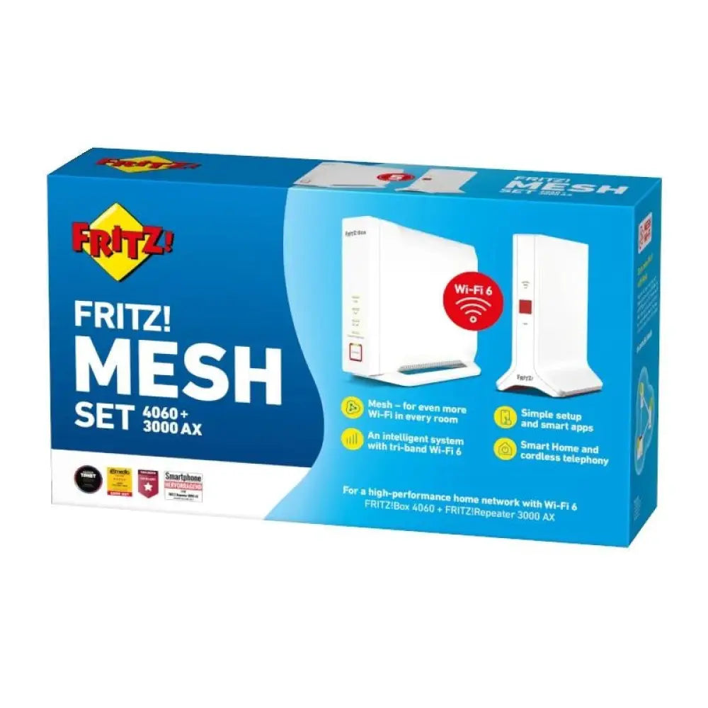 Router Fritz! Mesh Set 4060 + 3000 AX WiFi 6 Tri-banda 6000 Mbps 4x4 Mesh Blanco