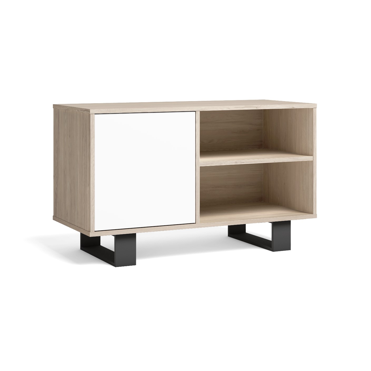 Skraut Home, Mueble TV 100 con puerta izquierda, salón comedor, Modelo WIND, Bi-Color, medidas 95x40x57cm de altura.