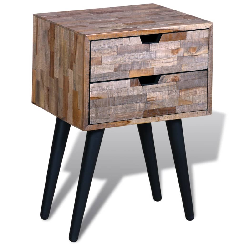 Vidaxl Mesita de Noche con 2 Cajones de Madera de Teca Reciclada