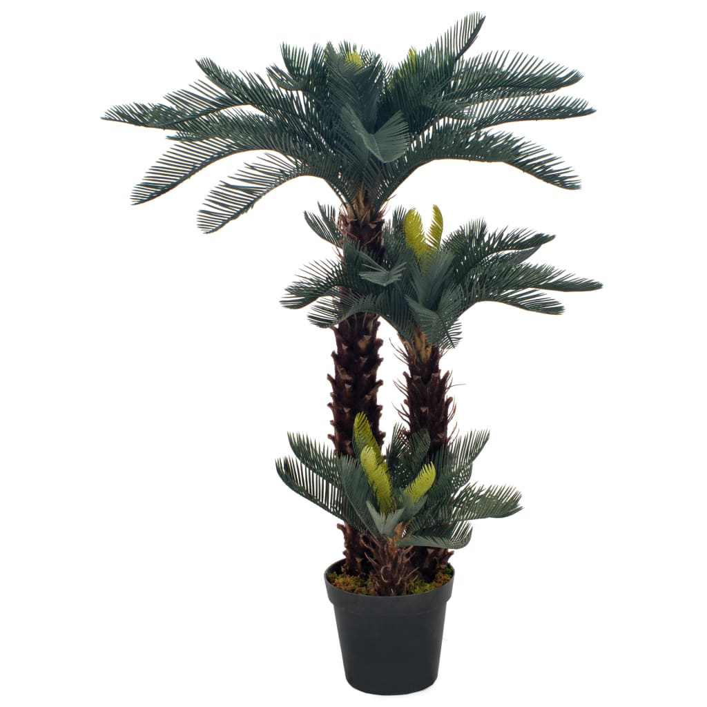 vidaXL Planta Artificial Palmera Cica Verde Maceta Flores Plástico Decorativas Dimensiones 90 cm, 125 cm