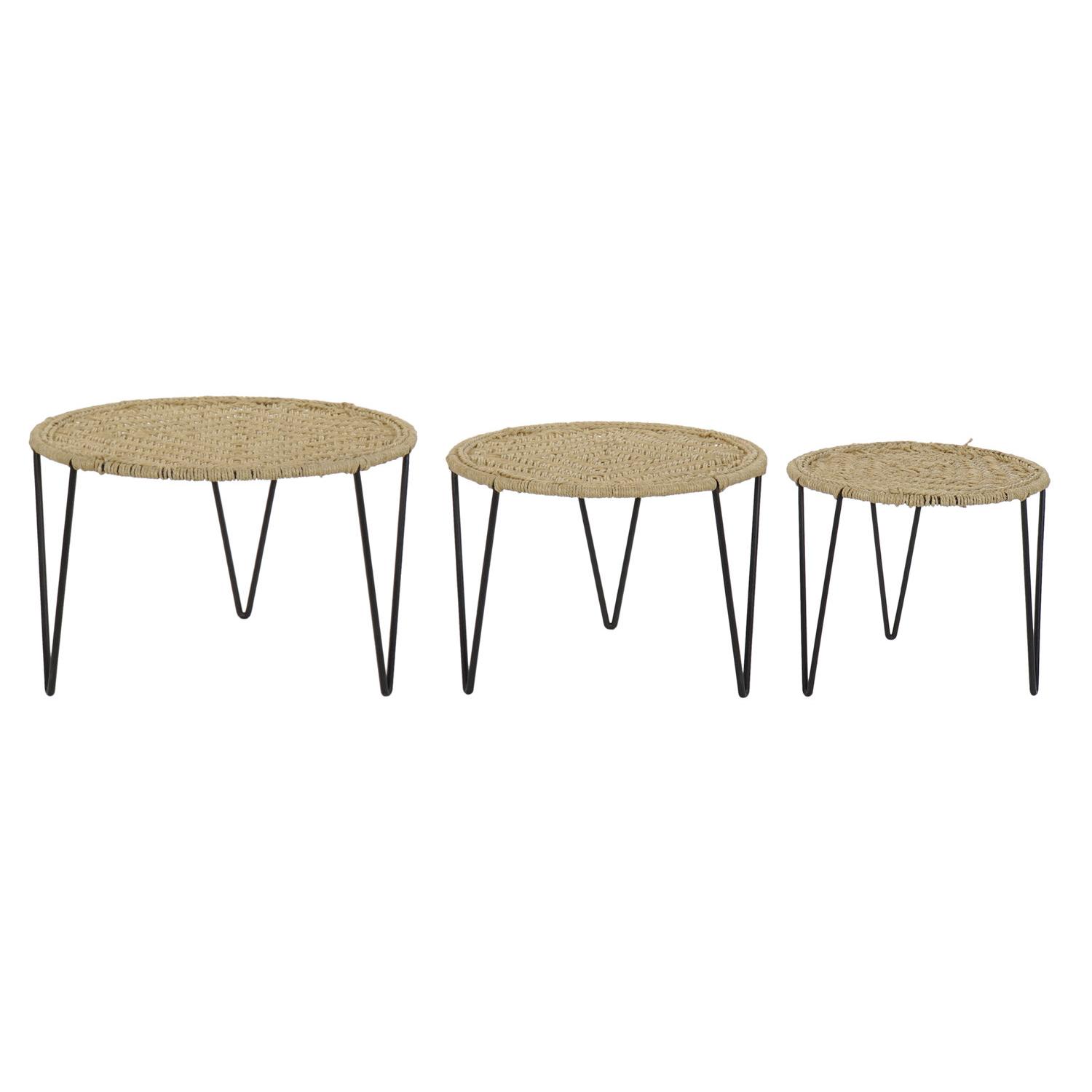 Mesita Auxiliar Set 3 Metal Cuerda 62X62X40,5 - Fijalo - El mejor complemento para tu hogar.