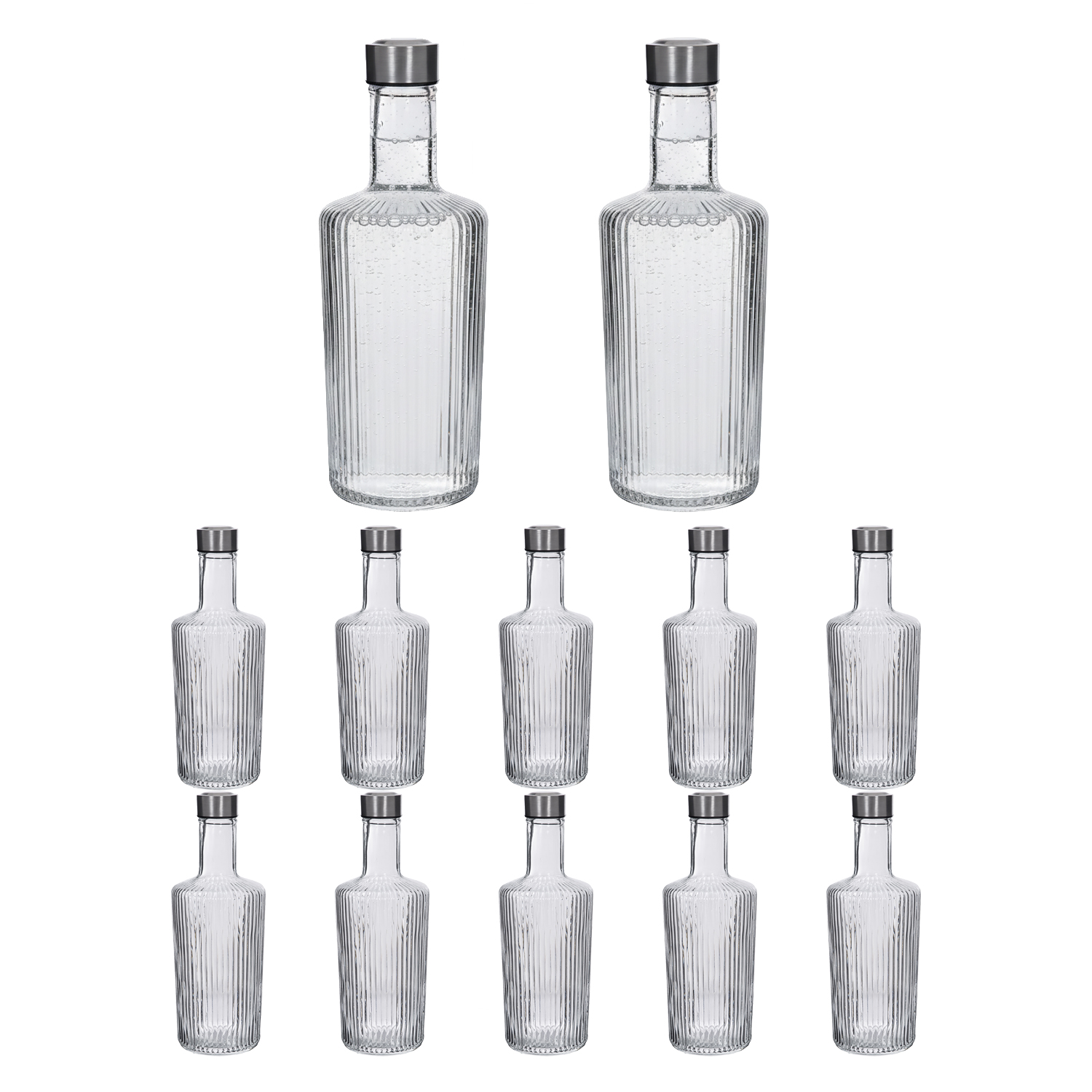 Botella de Cristal para Agua. Pack 6, 12 o 24 Botellas con Tapón de Acero. Botella Reutilizable, Grande, Transparente y Resistente. Apta para Nevera y Lavavajillas